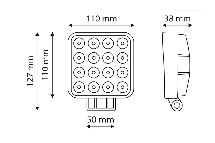 Lampa Robocza 16LED 48W kwadratowa, rozproszona - magnes