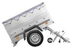 Pkw Anhänger Neu GARDEN TRAILER 150 KIPP mit zusätzlichen Bordwänden, Stützrad und grauer Flachplane