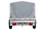 Autotransportanhänger auf Federn mit Aluminiumseitenwänden 200x125 Unitrailer Garden 201/R KIPP ALU mit H-800 Rahmen und grauer Plane