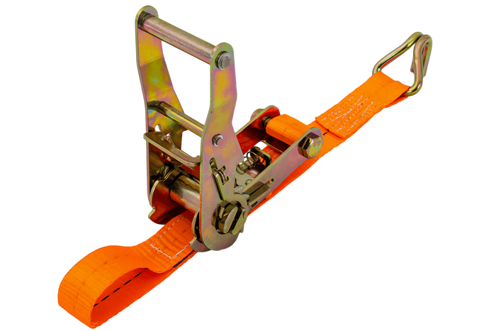Satz aus vier UNITRAILER 4m/25mm/1t orangefarbenen Transportgurten mit Spannvorrichtung
