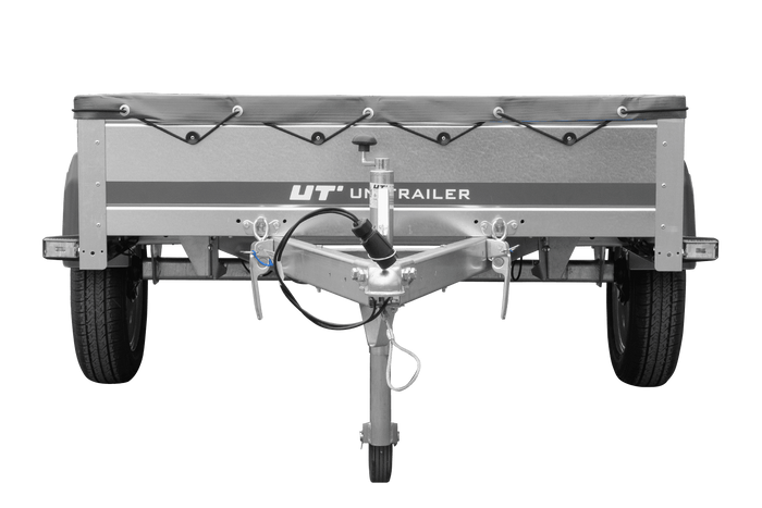 PKW-Anhänger 200x125 UNITRAILER GARDEN 201 KIPP mit grauer Flachplane und Flachplanenträger