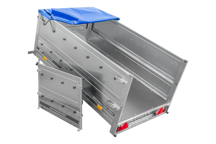 Einachsanhänger 200x106 UNITRAILER GARDEN 200 KIPP mit BIS-Seitenwänden und blauer Plane