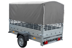 PKW-Anhänger auf Federn 230x125 UNITRAILER GARDEN 230/R KIPP mit Netzwänden, H-800-Rahmen und grauer Plane