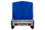 Zweiachsiger Anhänger mit Aluminiumseitenwänden 264x125 Unitrailer Garden 264/2 KIPP ALU mit Rahmen H-1100 und blauer Plane