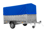 Einachsanhänger 264x150 UNITRAILER GARDEN 265 KIPP mit zusätzlichen Bordwänden, H-800-Hochspriegel und blauer Plane