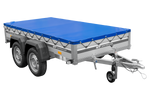 Zweiachsiger Anhänger mit Aluminiumseitenwänden 264x125 Unitrailer Garden 264/2 KIPP ALU mit H-0-Rahmen und blauer Plane