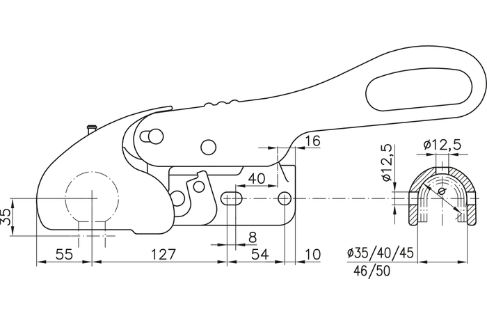 WINTERHOFF WS3000 Stabilisierungskupplung für Anhänger bis 3000 kg mit Rohrdeichsel von 35-50 mm, aus Gusseisen