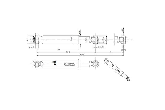 Satz mit zwei KNOTT 990001 Stoßdämpfern für Anhängerachsen 750-1800kg für Einzel- und Tandemachsen