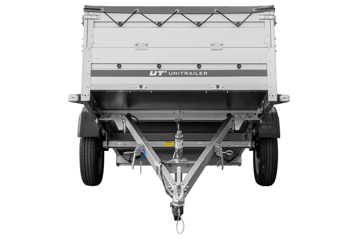 Einachsanhänger mit Aluminiumwänden 230x125 Unitrailer Garden 230 KIPP ALU mit BIS-Seitenwänden, H-0-Rahmen und grauer Plane