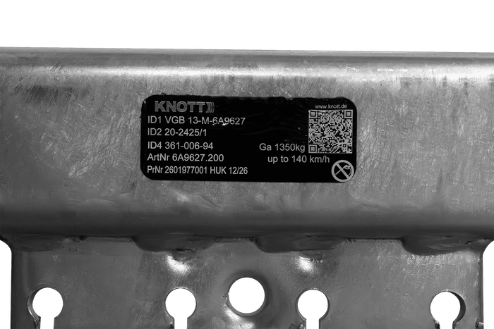 KNOTT VGB13M gebremste Achse für Anhänger/Autotransporter 1350 kg 1900 mm 2350 mm 5x112