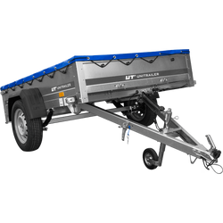 PKW Anhänger auf Federn 200x125 UNITRAILER GARDEN 201/R KIPP mit H-0 Rahmen und blauer Plane