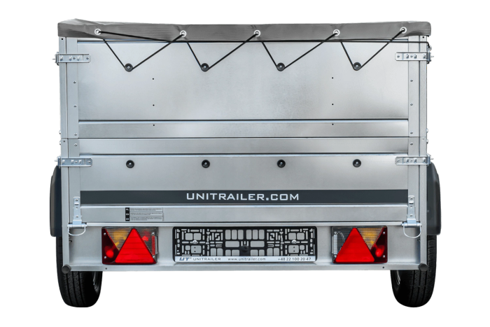 PKW-Anhänger auf Federn 230x125 UNITRAILER GARDEN 230/R KIPP mit BIS-Seiten, H-0-Rahmen und grauer Plane