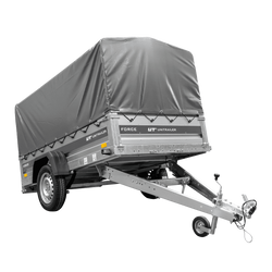 Anhänger mit Blattfedern 230x125 UNITRAILER FORCE 230/R KIPP ungebremst mit H-800 Spriegel und grauer Hochplane