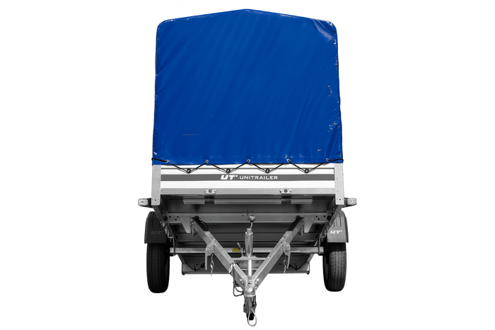 Autoanhänger mit Aluminiumseitenwänden 264x125 Unitrailer Garden 264 KIPP ALU mit H-1100 Rahmen und blauer Plane