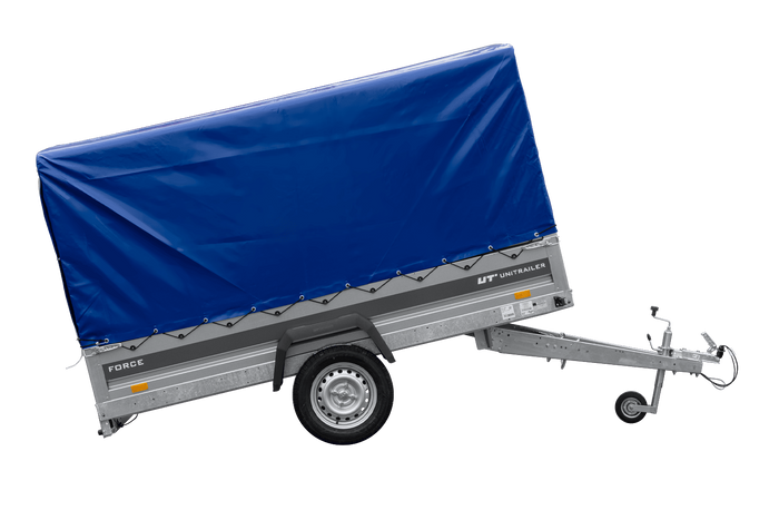 Anhänger 264x125 UNITRAILER FORCE 264 KIPP ungebremst mit H-1100 Spriegel und blauer Hochplane