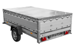 Einachsanhänger mit Aluminiumseitenwänden 264x150 Unitrailer Garden 265 KIPP ALU mit BIS-Seitenwänden, H-0-Rahmen und grauer Plane
