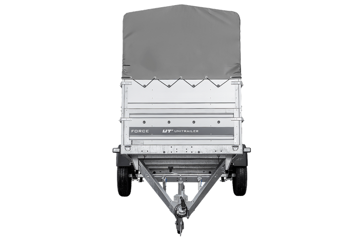 Leichter Anhänger auf Blattfedern 264x125 UNITRAILER FORCE 264/R KIPP mit BIS-Seitenwänden, H-800-Rahmen und grauer Plane