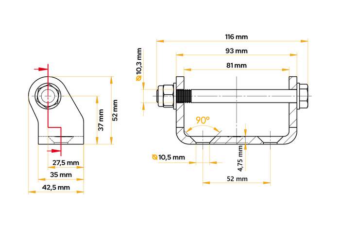 STEELPRESS UH-01 Einbauscharnierhalter für Anhängerseitenmontage