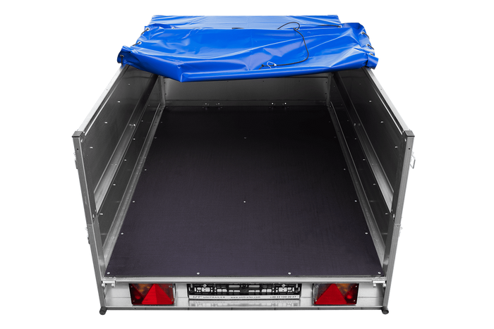 Leichtanhänger auf Blattfedern 200x125 UNITRAILER GARDEN 201/R KIPP mit BIS-Seiten, H-0-Rahmen und blauer Plane