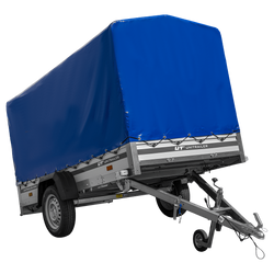 Autoanhänger mit Aluminiumseitenwänden 264x125 Unitrailer Garden 264 KIPP ALU mit H-1100 Rahmen und blauer Plane