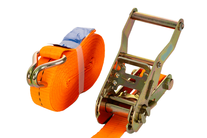 Satz aus vier UNITRAILER 6m/25mm/1t orangefarbenen Transportgurten mit Spanner