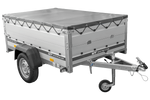 Autotransportanhänger mit Aluminiumwänden 200x125 Unitrailer Garden 201 KIPP ALU mit BIS-Seitenwänden, H-0-Rahmen und grauer Plane
