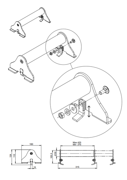 Radstopperfür Abschleppwagen, schwarz - verstellbar, universell