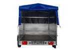 Einachsiger Anhänger auf Blattfedern 264x150 UNITRAILER GARDEN 265/R KIPP mit BIS-Seitenwänden, H-800-Rahmen und blauer Plane