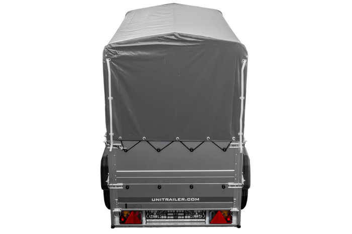 Leichter Anhänger 200x106 UNITRAILER GARDEN 200 KIPP mit BIS-Seitenwänden, H-800-Rahmen und grauer Plane