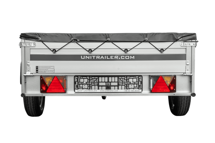Einachsanhänger mit Aluminiumseitenwänden 230x125 Unitrailer Garden 230 KIPP ALU mit H-0-Rahmen und grauer Plane
