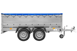 GARDEN TRAILER 264/2 KIPP Zweiachsanhänger mit Stützrad, Planenträgern, zus. Bordwänden und blauer Flachplane
