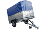 PKW-Anhänger 230x125 UNITRAILER GARDEN 230 KIPP mit Zusätzbordwänden und blauer Hochplane