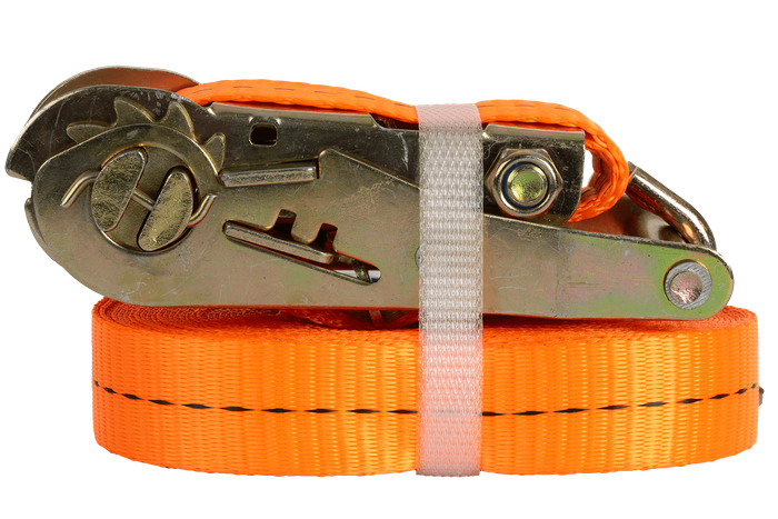 Satz aus vier UNITRAILER 8m/25mm/1t orangefarbenen Transportgurten mit Spanner