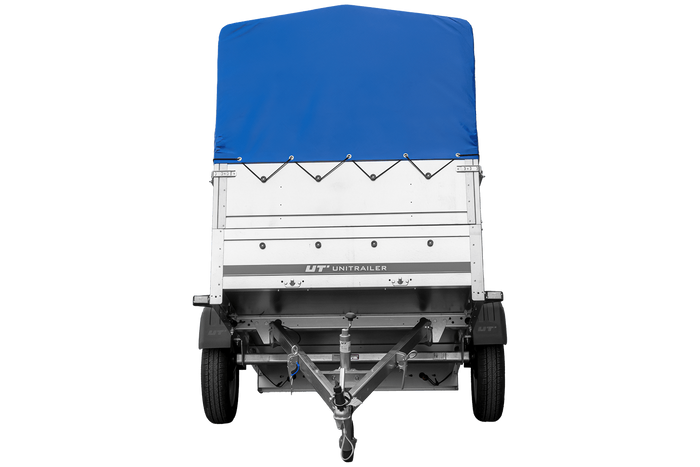 PKW-Anhänger 200x125 UNITRAILER GARDEN 201 KIPP mit Bordwandaufsatz und blauer Hochplane