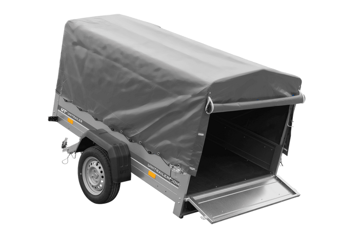 Einachsanhänger 200x125 UNITRAILER GARDEN 201 KIPP mit H-800 Rahmen und grauer Plane