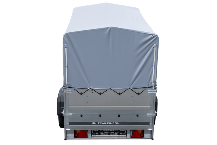 PKW-Anhänger 230x125 UNITRAILER GARDEN 230 KIPP mit Zusatzbordwändenund grauer Hochplane 80 cm