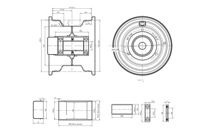 UNITRAILER Stahlfelge 4,5Ax6"H2 3x96 mit Lagern 6205-2RS