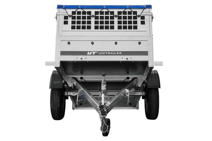 Leichter Anhänger 200x106 UNITRAILER GARDEN 200 KIPP mit Gitterwänden, H-0-Rahmen und blauer Plane
