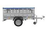 Einachsanhänger 200x125 UNITRAILER GARDEN 201 KIPP mit Gitterseitenwänden und blauer Abdeckung