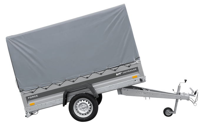 Ungebremster Anhänger 230x125 UNITRAILER FORCE 230 KIPP mit H-1100 Rahmen und grauer Hochplane
