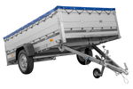 Einachsanhänger mit Aluminiumseitenwänden 264x150 Unitrailer Garden 265 KIPP ALU mit BIS-Seitenwänden, H-0-Rahmen und blauer Plane