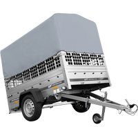 Einachsanhänger auf Federn 200x125 UNITRAILER GARDEN 201/R KIPP mit Gitterwänden, H-800-Rahmen und grauer Plane