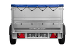 Leichtanhänger auf Blattfedern 200x125 UNITRAILER GARDEN 201/R KIPP mit BIS-Seiten, H-0-Rahmen und blauer Plane