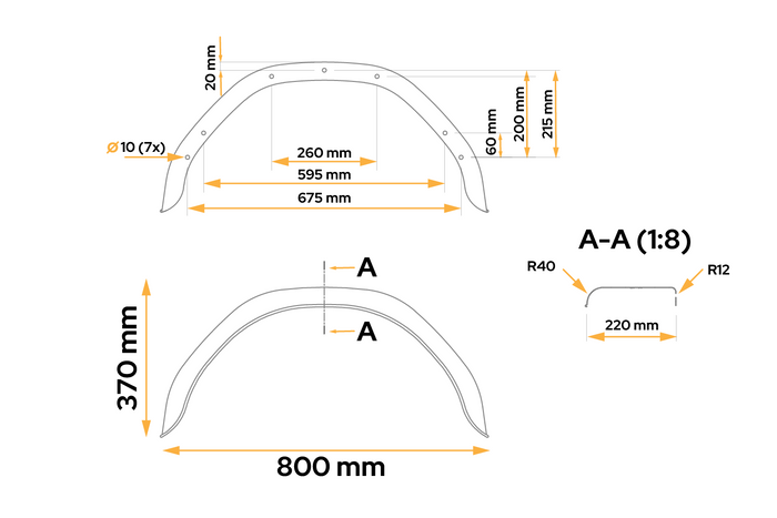 Anhänger Kotflügel 15-16" DE HAAN HMHR2280 Radlauf 800/220mm