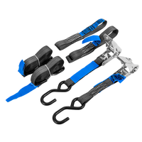 Set aus zwei HILLS 3 m/25 mm/1 t Transportgurten mit Spannvorrichtung und zwei 0,45 m Gurten zur Sicherung des Motorrads