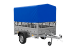 PKW-Anhänger 200x125 UNITRAILER GARDEN 201 KIPP mit Gitteraufsatz und blauer Hochplane