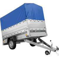 Autotransportanhänger 230x125 UNITRAILER FORCE 230 KIPP mit BIS-Seitenwänden, H-800-Rahmen und blauer Plane