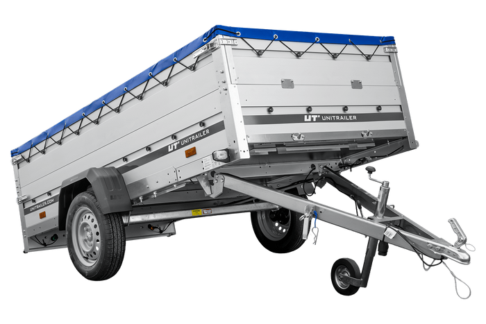 Einachsanhänger mit Aluminiumseitenwänden 264x125 Unitrailer Garden 264 KIPP ALU mit BIS-Seitenwänden, H-0-Rahmen und blauer Plane