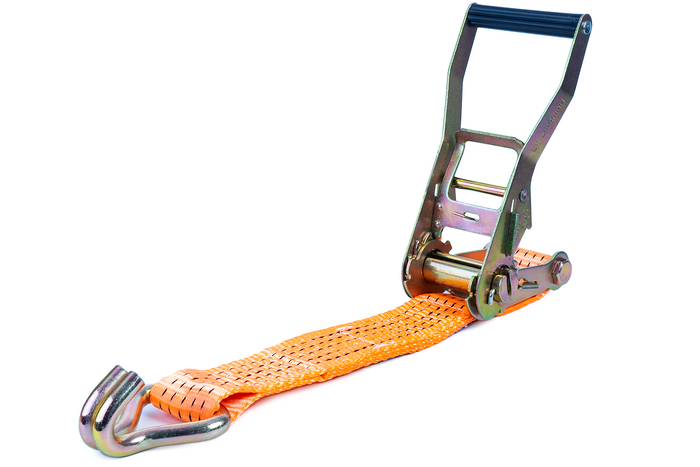 Satz aus vier orangefarbenen UNITRAILER 6m/50mm/5t Transportgurten mit Spannvorrichtung