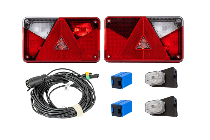 Rückleuchtenset: ASPÖCK MULTIPOINT V Rückleuchten + ASPÖCK FLEXIPOINT I Umrissleuchten + MANTES 7m 7-PIN Kabelbaum
